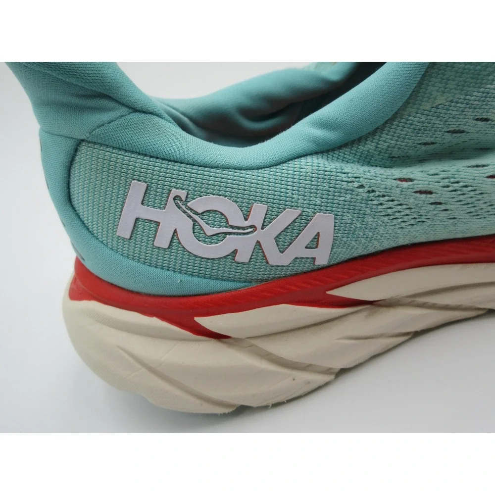 Hoka‎ One One Clifton 8 Shoes Womens Size 9.5 Teal Red Running Cushioned